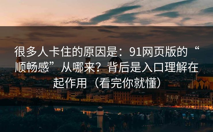 很多人卡住的原因是：91网页版的“顺畅感”从哪来？背后是入口理解在起作用（看完你就懂）